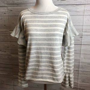 CUPIO Bell Sleeve Striped Ruffle Sweater Sz S, I12